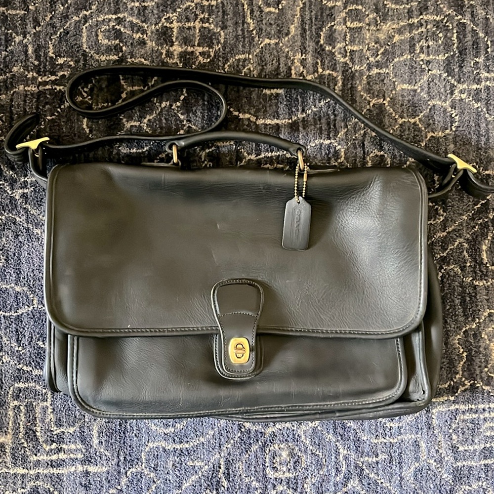 Coach Black Genuine Leather Metropolitan Briefcase Messenger Shoulder Bag